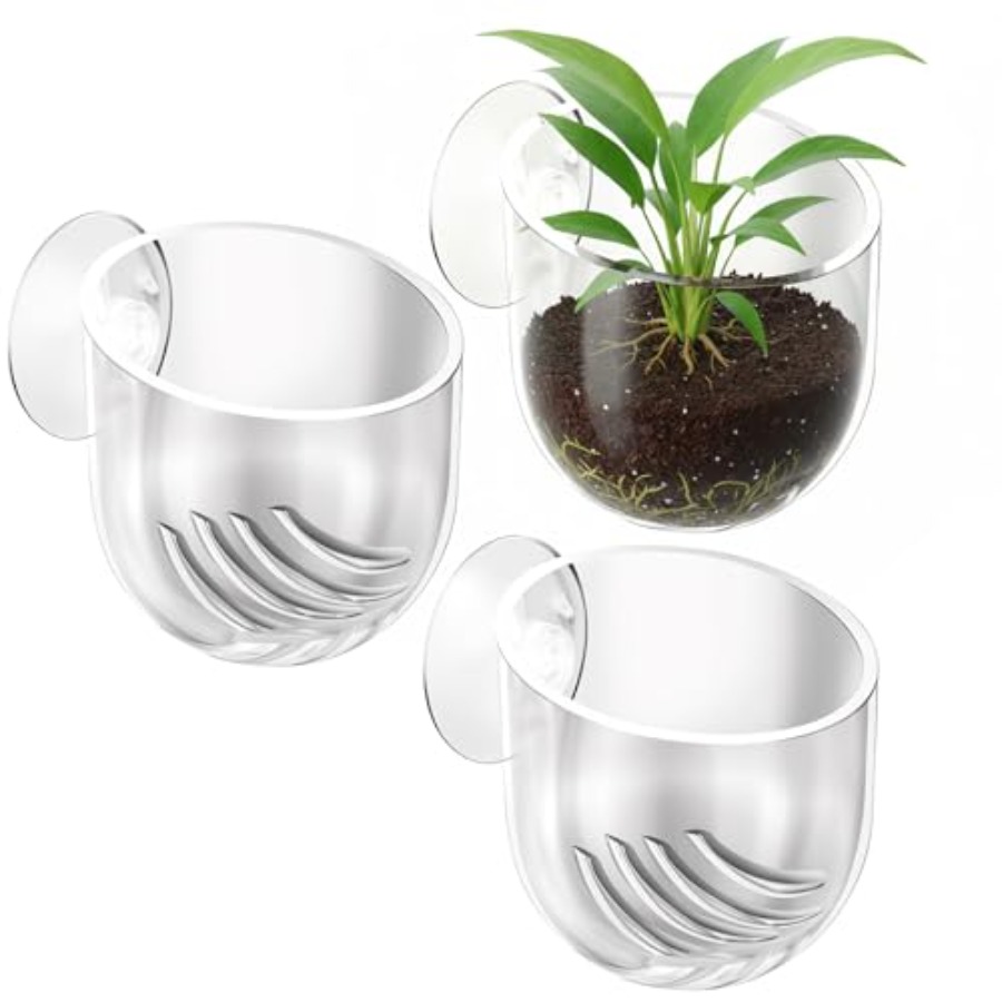 Aquarium Plant In Pot - 3 Pack Clear Fish Tank Plant