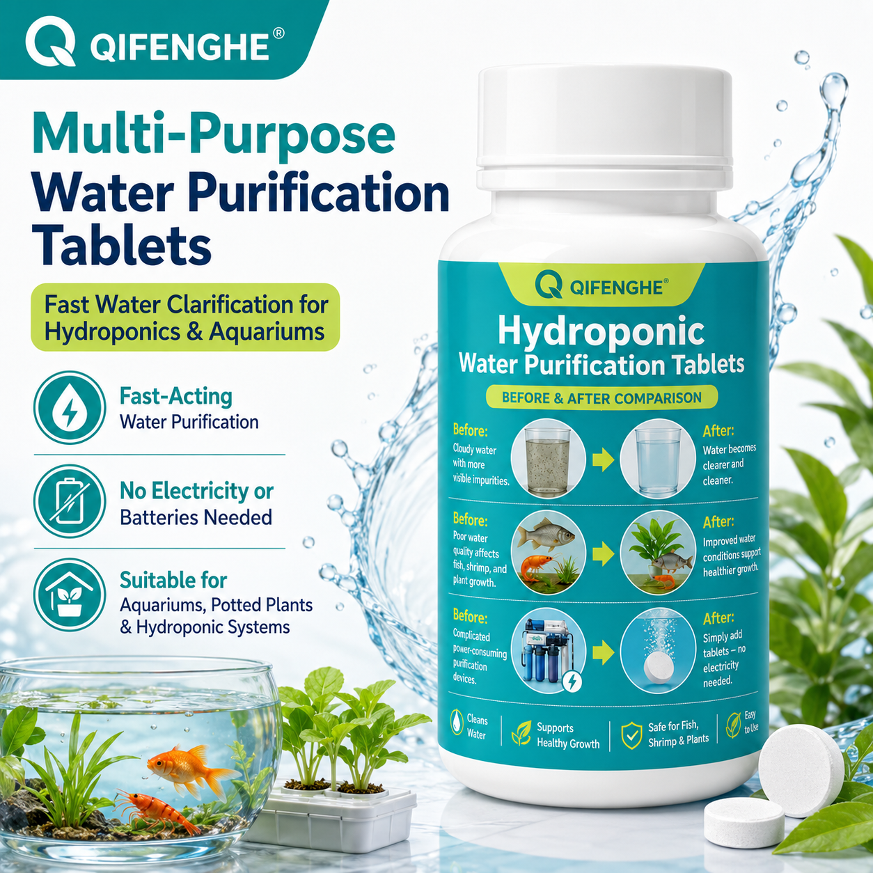 Aquarium Plant In Pot - No Electricity Water Cleaner Tablets Fast